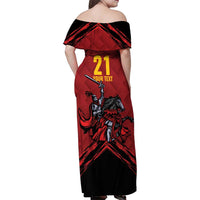 Custom Caribbean Cricket Trinidad and Tobago Cricket Family Matching Off Shoulder Maxi Dress and Hawaiian Shirt TKR Champions 2025 Red Edition - Wonder Print Shop