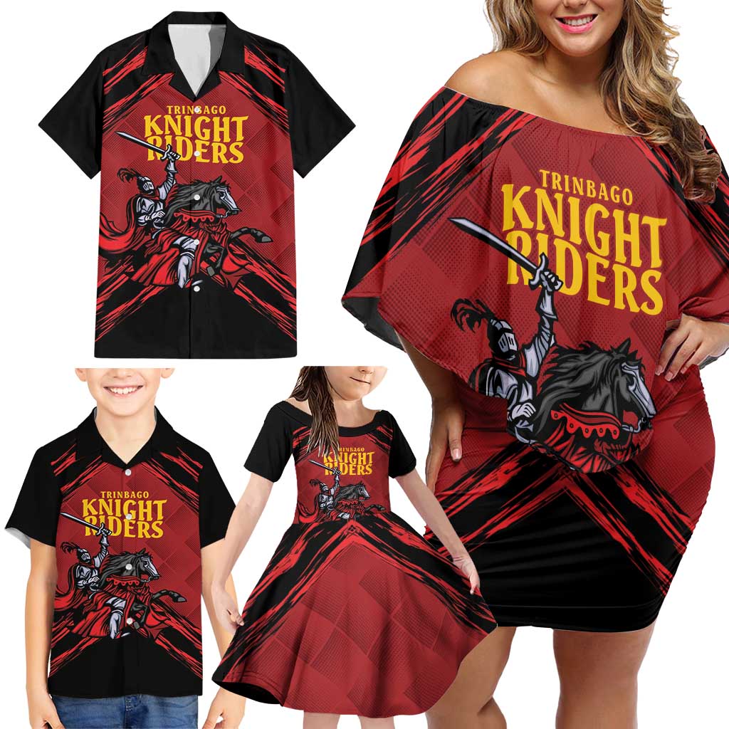 Custom Caribbean Cricket Trinidad and Tobago Cricket Family Matching Off Shoulder Short Dress and Hawaiian Shirt TKR Champions 2025 Red Edition - Wonder Print Shop