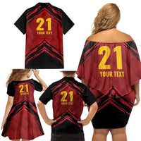 Custom Caribbean Cricket Trinidad and Tobago Cricket Family Matching Off Shoulder Short Dress and Hawaiian Shirt TKR Champions 2025 Red Edition - Wonder Print Shop