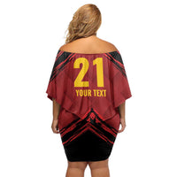 Custom Caribbean Cricket Trinidad and Tobago Cricket Family Matching Off Shoulder Short Dress and Hawaiian Shirt TKR Champions 2025 Red Edition - Wonder Print Shop