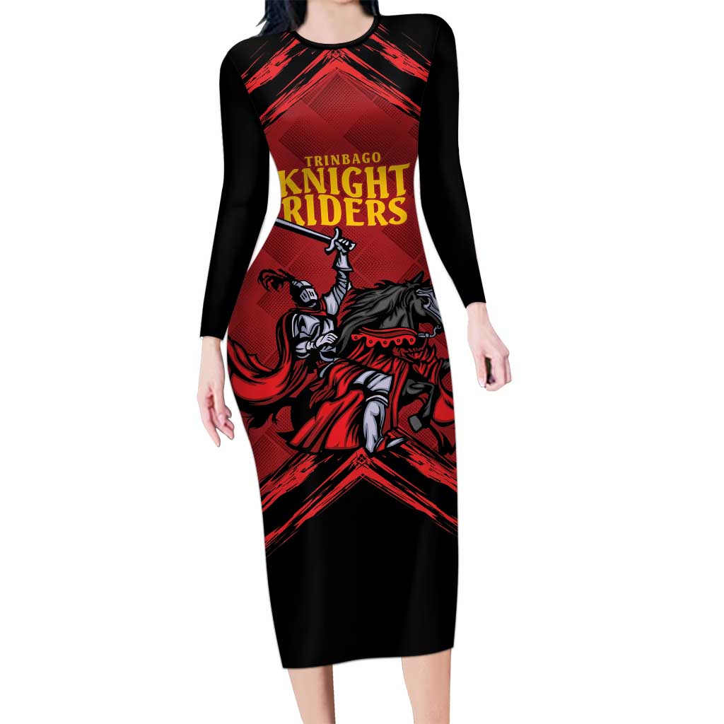 Custom Caribbean Cricket Trinidad and Tobago Cricket Long Sleeve Bodycon Dress TKR Champions 2025 Red Edition - Wonder Print Shop