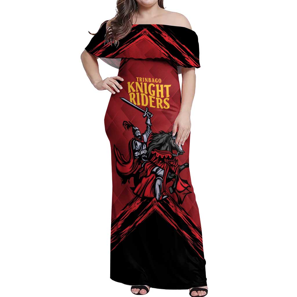 Custom Caribbean Cricket Trinidad and Tobago Cricket Off Shoulder Maxi Dress TKR Champions 2025 Red Edition - Wonder Print Shop