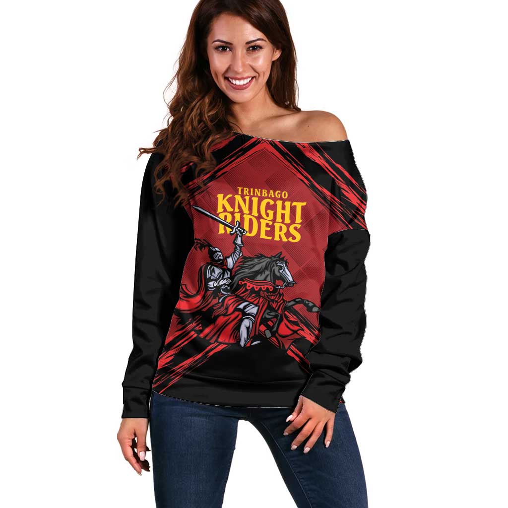 Custom Caribbean Cricket Trinidad and Tobago Cricket Off Shoulder Sweater TKR Champions 2025 Red Edition - Wonder Print Shop