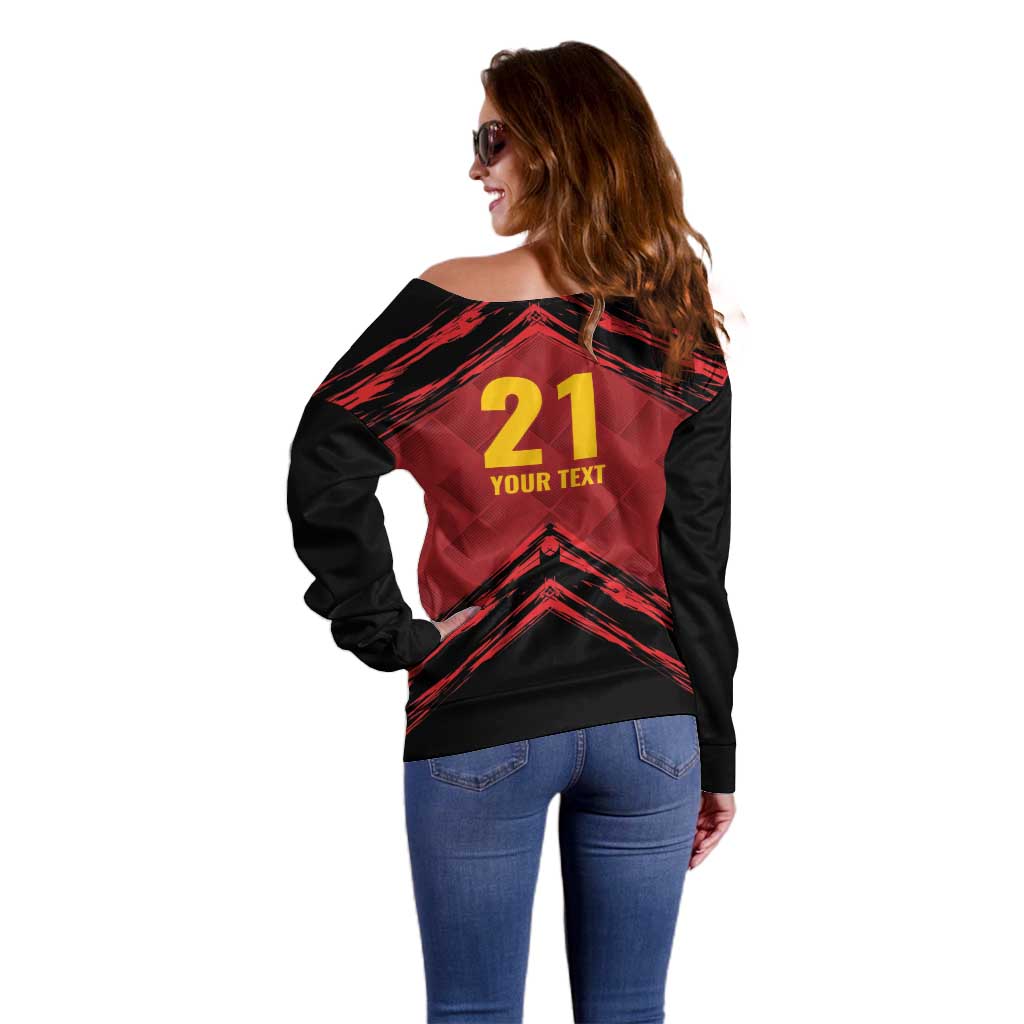 Custom Caribbean Cricket Trinidad and Tobago Cricket Off Shoulder Sweater TKR Champions 2025 Red Edition - Wonder Print Shop