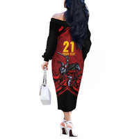 Custom Caribbean Cricket Trinidad and Tobago Cricket Off The Shoulder Long Sleeve Dress TKR Champions 2025 Red Edition - Wonder Print Shop