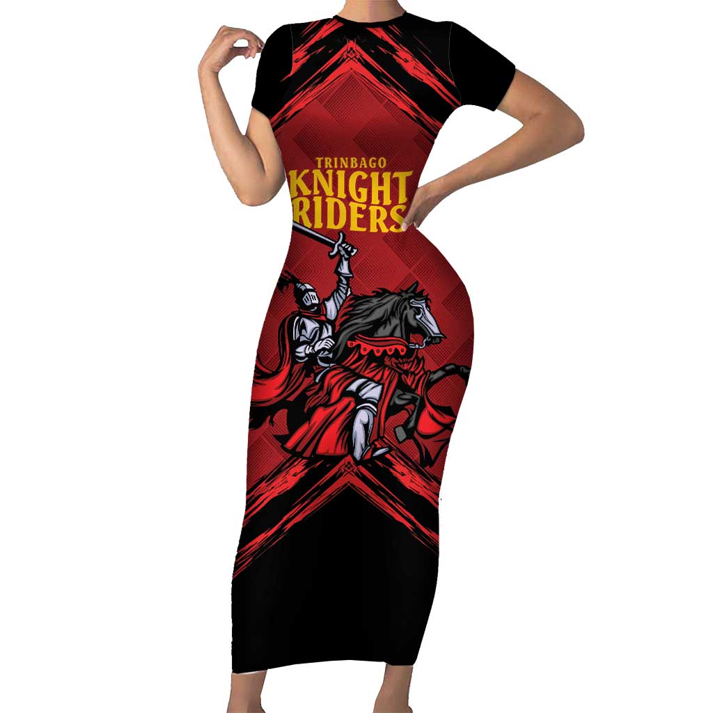 Custom Caribbean Cricket Trinidad and Tobago Cricket Short Sleeve Bodycon Dress TKR Champions 2025 Red Edition - Wonder Print Shop