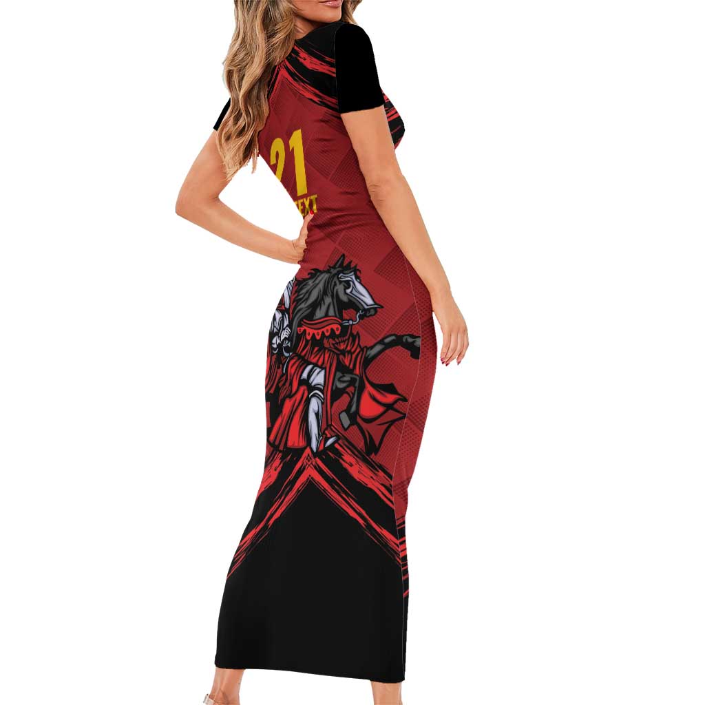 Custom Caribbean Cricket Trinidad and Tobago Cricket Short Sleeve Bodycon Dress TKR Champions 2025 Red Edition - Wonder Print Shop