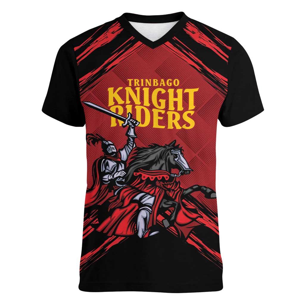 Custom Caribbean Cricket Trinidad and Tobago Cricket Women V-Neck T-Shirt TKR Champions 2025 Red Edition - Wonder Print Shop