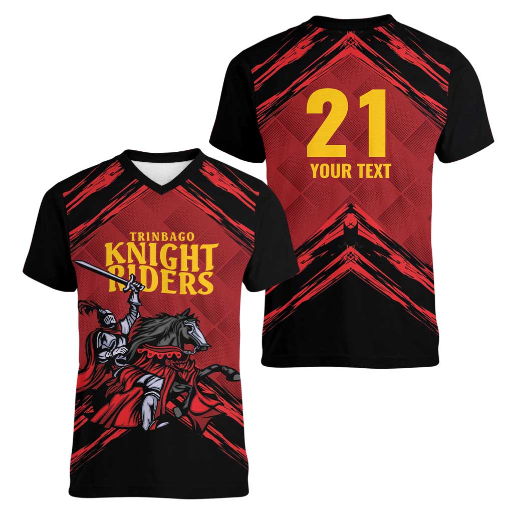 Custom Caribbean Cricket Trinidad and Tobago Cricket Women V-Neck T-Shirt TKR Champions 2025 Red Edition - Wonder Print Shop