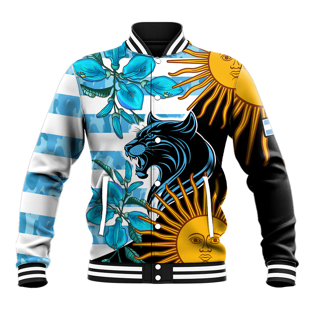 Personalised Argentina Baseball Jacket Los Pumas and Sol de Mayo Ceibo Flowers LT9 - Wonder Print Shop