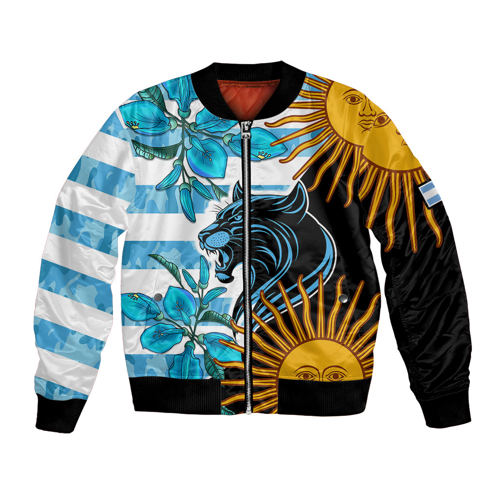 Personalised Argentina Bomber Jacket Los Pumas and Sol de Mayo Ceibo Flowers LT9 - Wonder Print Shop