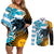 Personalised Argentina Couples Matching Off Shoulder Short Dress and Long Sleeve Button Shirts Los Pumas and Sol de Mayo Ceibo Flowers LT9 - Wonder Print Shop