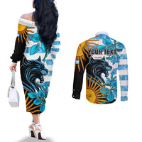 personalised-argentina-couples-matching-off-the-shoulder-long-sleeve-dress-and-long-sleeve-button-shirts-los-pumas-and-sol-de-mayo-ceibo-flowers