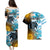 Personalised Argentina Couples Matching Puletasi Dress and Hawaiian Shirt Los Pumas and Sol de Mayo Ceibo Flowers LT9 - Wonder Print Shop