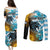 Personalised Argentina Couples Matching Puletasi Dress and Long Sleeve Button Shirts Los Pumas and Sol de Mayo Ceibo Flowers LT9 - Wonder Print Shop