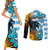 Personalised Argentina Couples Matching Short Sleeve Bodycon Dress and Long Sleeve Button Shirts Los Pumas and Sol de Mayo Ceibo Flowers LT9 - Wonder Print Shop