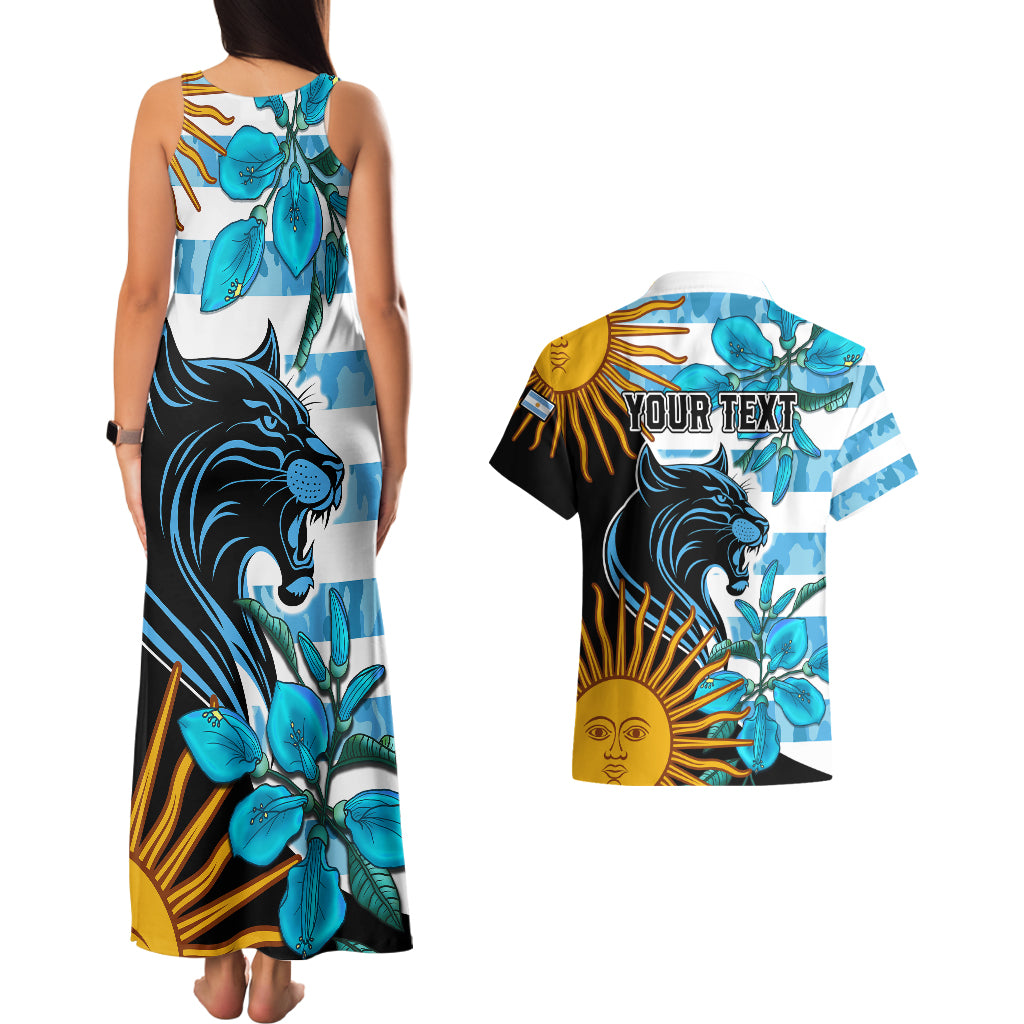 Personalised Argentina Couples Matching Tank Maxi Dress and Hawaiian Shirt Los Pumas and Sol de Mayo Ceibo Flowers LT9 - Wonder Print Shop