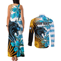 Personalised Argentina Couples Matching Tank Maxi Dress and Long Sleeve Button Shirts Los Pumas and Sol de Mayo Ceibo Flowers LT9 - Wonder Print Shop