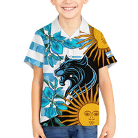 Personalised Argentina Family Matching Off Shoulder Long Sleeve Dress and Hawaiian Shirt Los Pumas and Sol de Mayo Ceibo Flowers - Wonder Print Shop