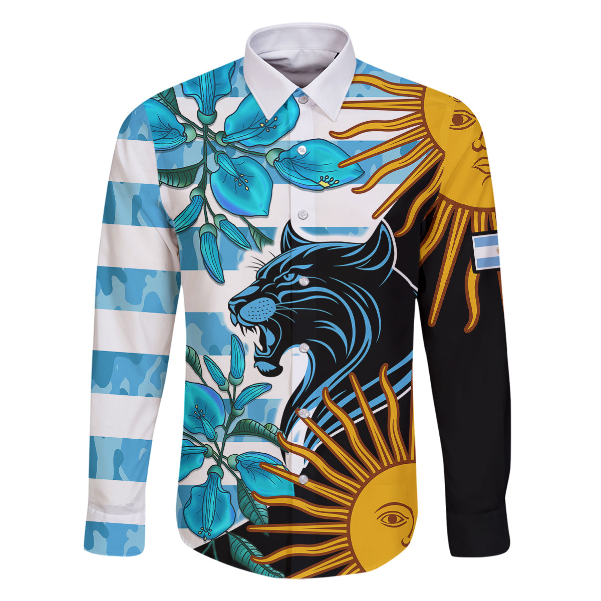 Personalised Argentina Family Matching Off Shoulder Maxi Dress and Hawaiian Shirt Los Pumas and Sol de Mayo Ceibo Flowers LT9 - Wonder Print Shop