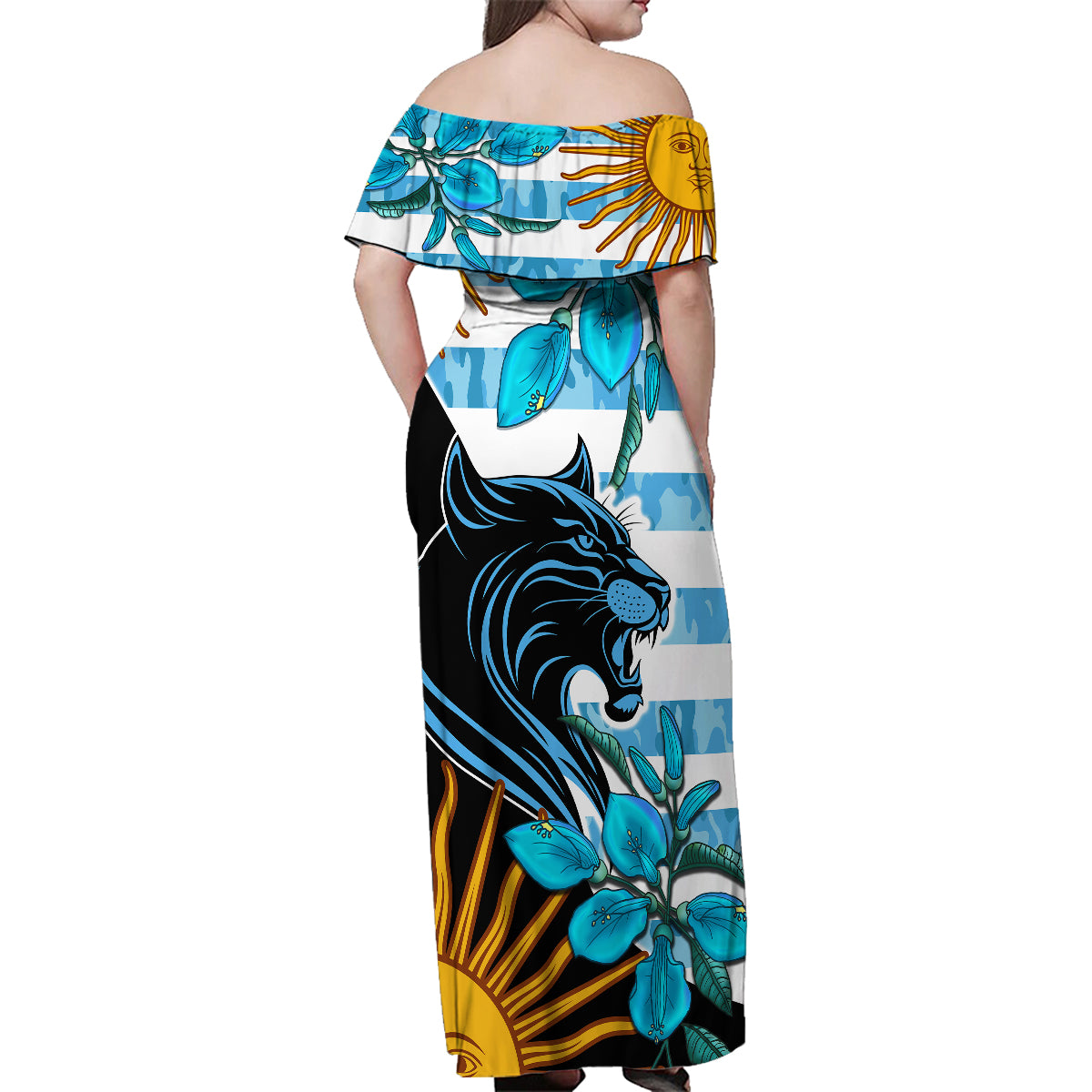 Personalised Argentina Family Matching Off Shoulder Maxi Dress and Hawaiian Shirt Los Pumas and Sol de Mayo Ceibo Flowers LT9 - Wonder Print Shop