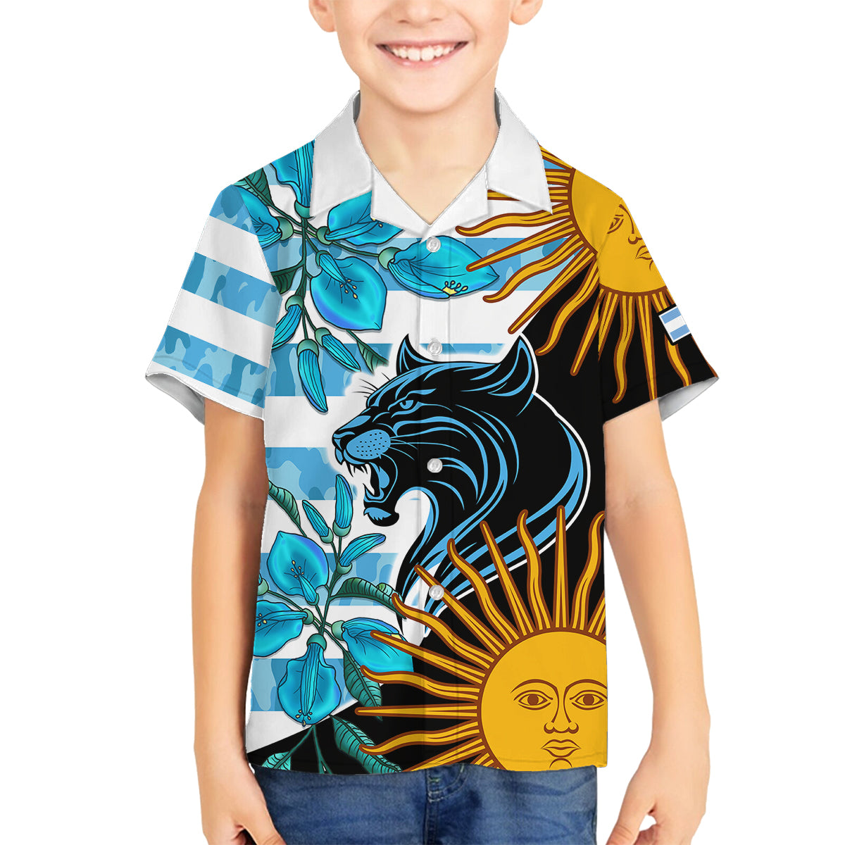 Personalised Argentina Family Matching Off Shoulder Maxi Dress and Hawaiian Shirt Los Pumas and Sol de Mayo Ceibo Flowers LT9 - Wonder Print Shop