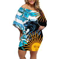 Personalised Argentina Family Matching Off Shoulder Short Dress and Hawaiian Shirt Los Pumas and Sol de Mayo Ceibo Flowers LT9 - Wonder Print Shop