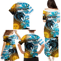 Personalised Argentina Family Matching Puletasi Dress and Hawaiian Shirt Los Pumas and Sol de Mayo Ceibo Flowers - Wonder Print Shop