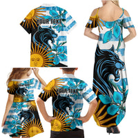 Personalised Argentina Family Matching Summer Maxi Dress and Hawaiian Shirt Los Pumas and Sol de Mayo Ceibo Flowers - Wonder Print Shop