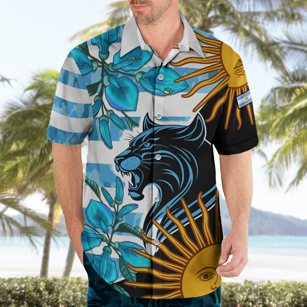 Personalised Argentina Hawaiian Shirt Los Pumas and Sol de Mayo Ceibo Flowers - Wonder Print Shop