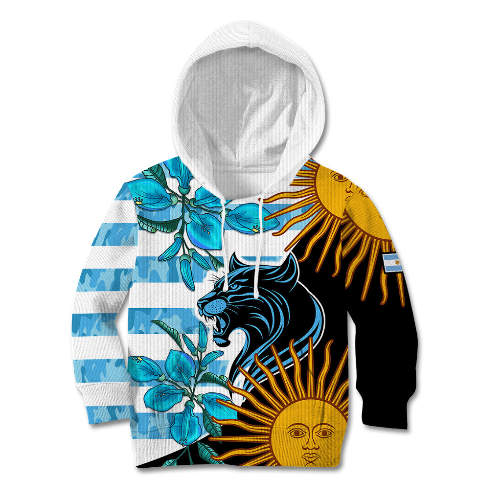 Personalised Argentina Kid Hoodie Los Pumas and Sol de Mayo Ceibo Flowers - Wonder Print Shop