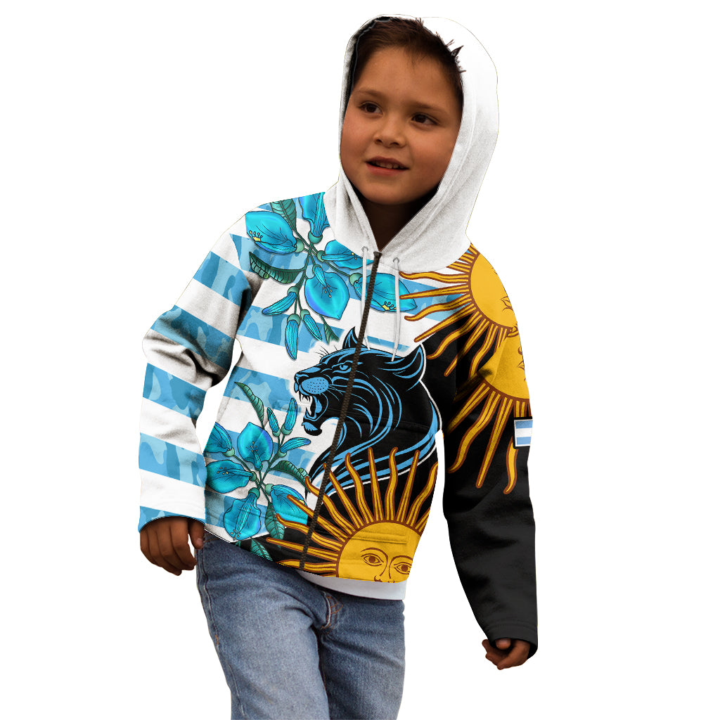 Personalised Argentina Kid Hoodie Los Pumas and Sol de Mayo Ceibo Flowers - Wonder Print Shop
