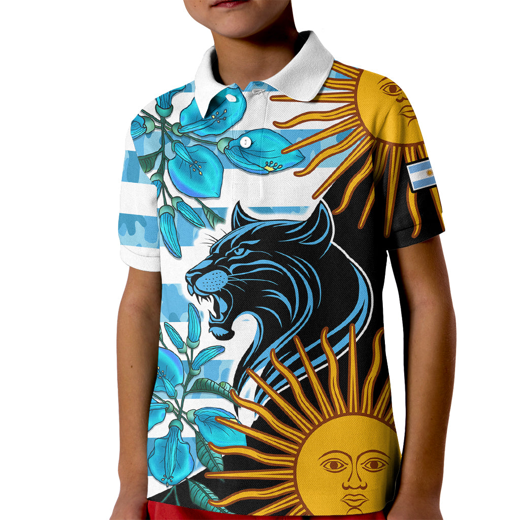Personalised Argentina Kid Polo Shirt Los Pumas and Sol de Mayo Ceibo Flowers - Wonder Print Shop