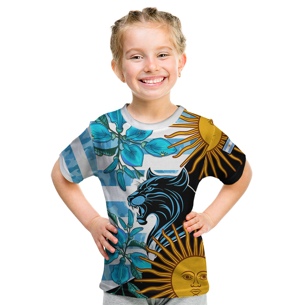 Personalised Argentina Kid T Shirt Los Pumas and Sol de Mayo Ceibo Flowers - Wonder Print Shop