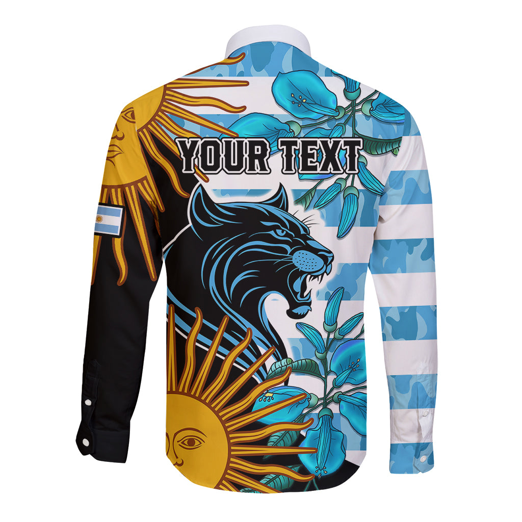 Personalised Argentina Long Sleeve Button Shirt Los Pumas and Sol de Mayo Ceibo Flowers - Wonder Print Shop
