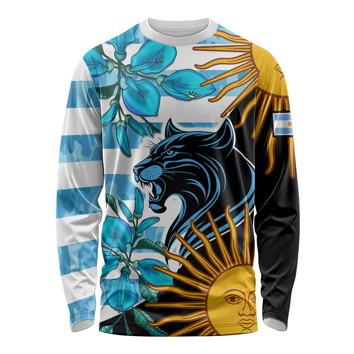 Personalised Argentina Long Sleeve Shirt Los Pumas and Sol de Mayo Ceibo Flowers - Wonder Print Shop