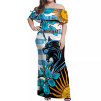Personalised Argentina Off Shoulder Maxi Dress Los Pumas and Sol de Mayo Ceibo Flowers - Wonder Print Shop