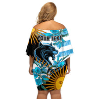 Personalised Argentina Off Shoulder Short Dress Los Pumas and Sol de Mayo Ceibo Flowers - Wonder Print Shop