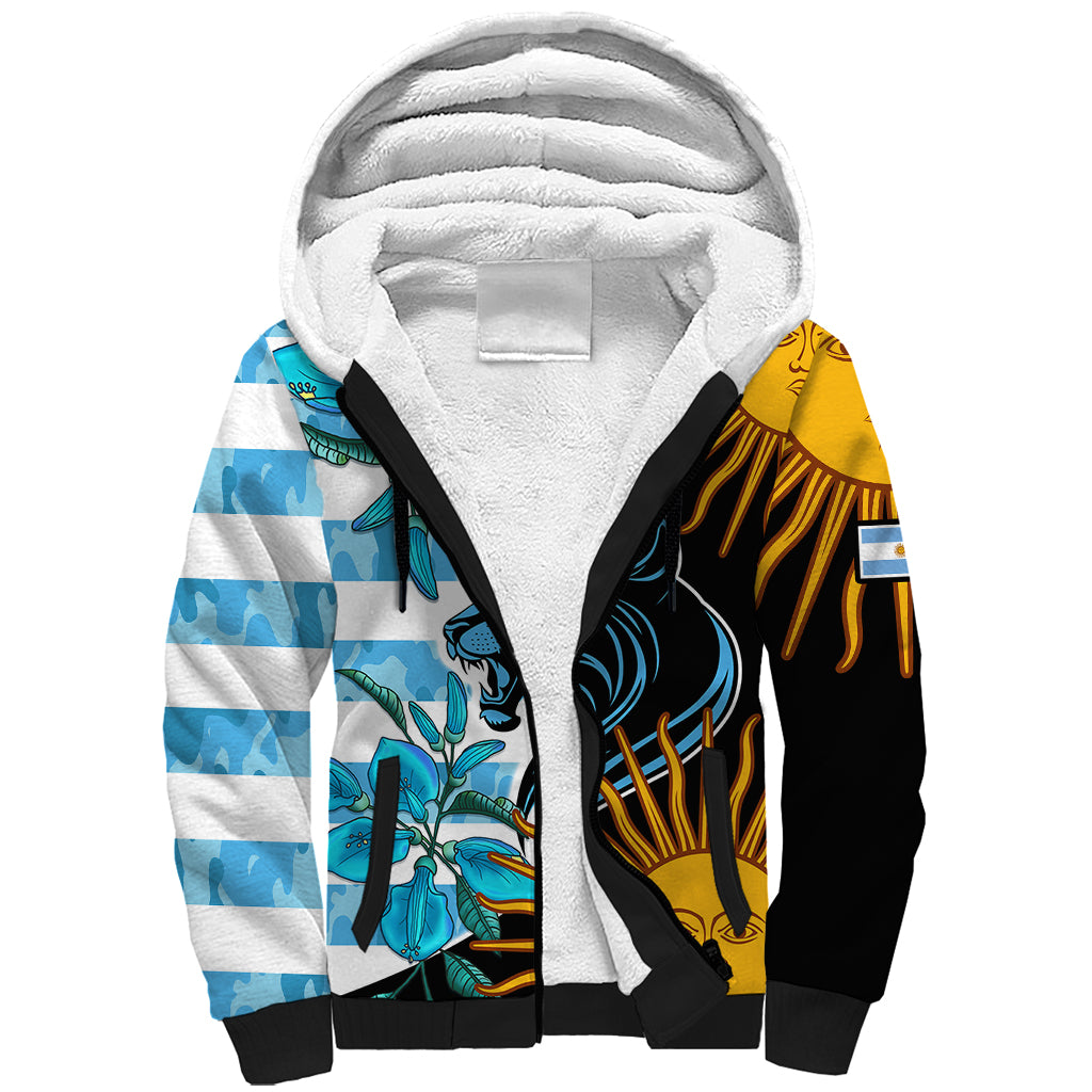 Personalised Argentina Sherpa Hoodie Los Pumas and Sol de Mayo Ceibo Flowers - Wonder Print Shop