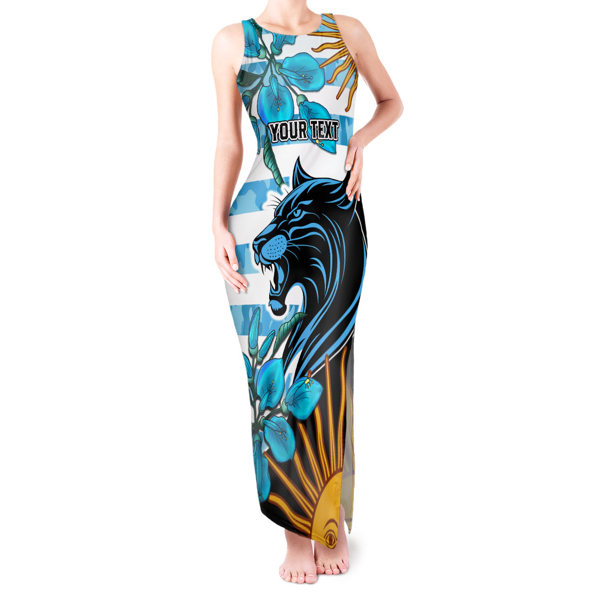 Personalised Argentina Tank Maxi Dress Los Pumas and Sol de Mayo Ceibo Flowers - Wonder Print Shop