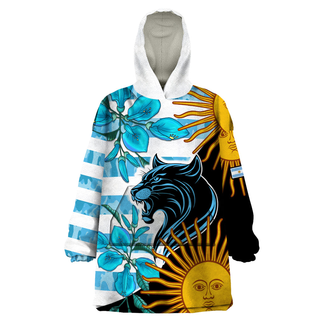 Personalised Argentina Wearable Blanket Hoodie Los Pumas and Sol de Mayo Ceibo Flowers - Wonder Print Shop