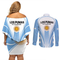 Argentina Rugby Couples Matching Off Shoulder Short Dress and Long Sleeve Button Shirts World Cup 2023 Los Pumas Go Champion LT9 - Wonder Print Shop