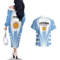 Argentina Rugby Couples Matching Off The Shoulder Long Sleeve Dress and Hawaiian Shirt World Cup 2023 Los Pumas Go Champion LT9 - Wonder Print Shop