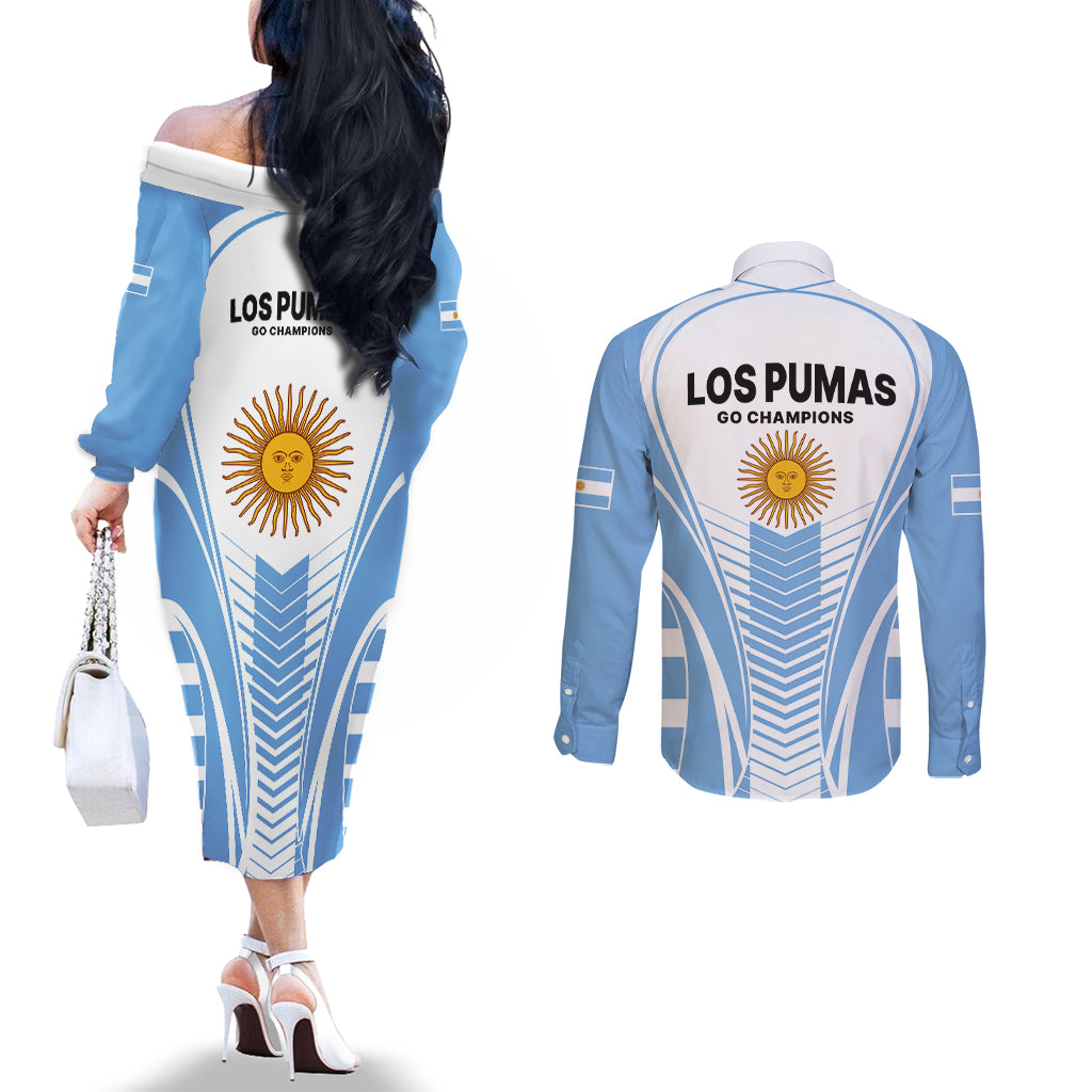 argentina-rugby-couples-matching-off-the-shoulder-long-sleeve-dress-and-long-sleeve-button-shirts-world-cup-2023-los-pumas-go-champion