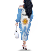 Argentina Rugby Off The Shoulder Long Sleeve Dress World Cup 2023 Los Pumas Go Champion - Wonder Print Shop