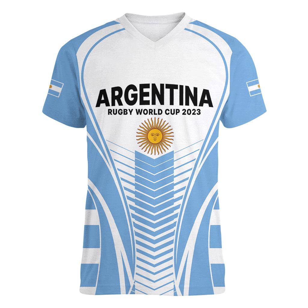 Argentina Rugby Women V Neck T Shirt World Cup 2023 Los Pumas Go Champion - Wonder Print Shop
