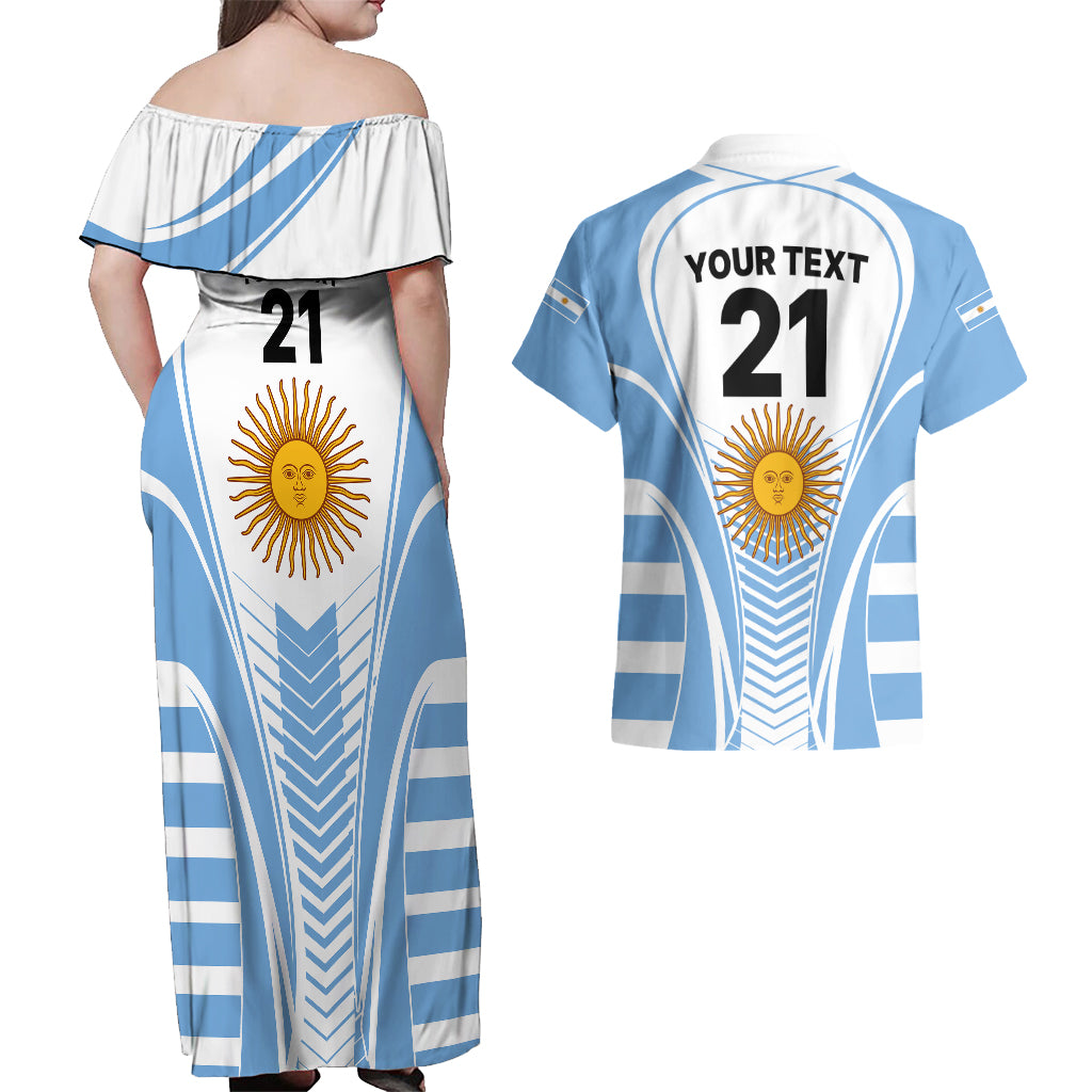 Custom Argentina Rugby Couples Matching Off Shoulder Maxi Dress and Hawaiian Shirt World Cup 2023 Los Pumas Go Champion LT9 - Wonder Print Shop