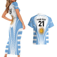 Custom Argentina Rugby Couples Matching Short Sleeve Bodycon Dress and Hawaiian Shirt World Cup 2023 Los Pumas Go Champion LT9 - Wonder Print Shop