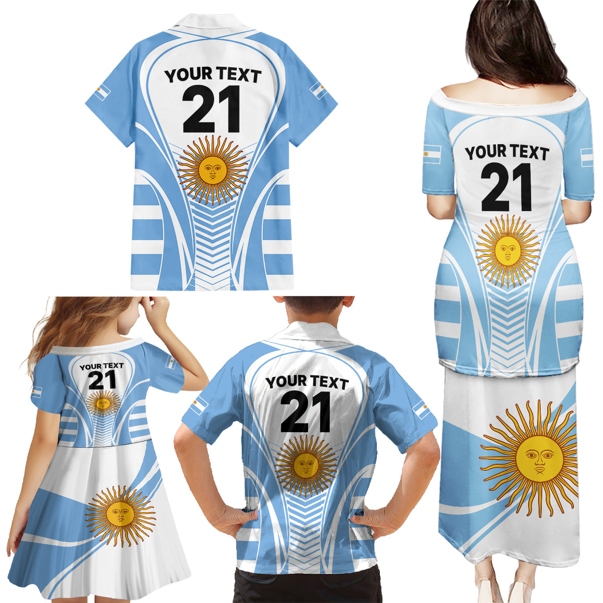 Custom Argentina Rugby Family Matching Puletasi Dress and Hawaiian Shirt World Cup 2023 Los Pumas Go Champion - Wonder Print Shop