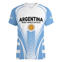 Custom Argentina Rugby Women V Neck T Shirt World Cup 2023 Los Pumas Go Champion - Wonder Print Shop